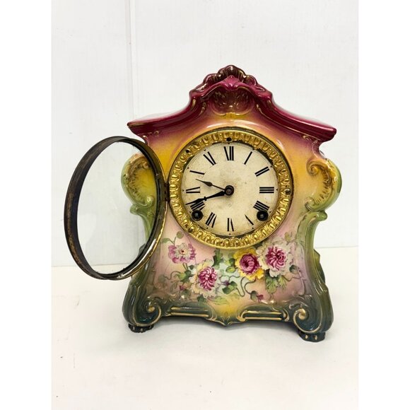 Antique Victorian Royal Bonn Germany Porcelain Mantle Clock - Picture 10 of 11